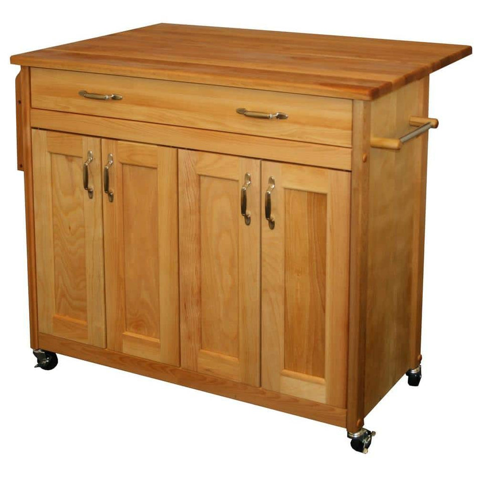 Catskill Craftsmen Natural Wood Kitchen Cart with Drop Leaf