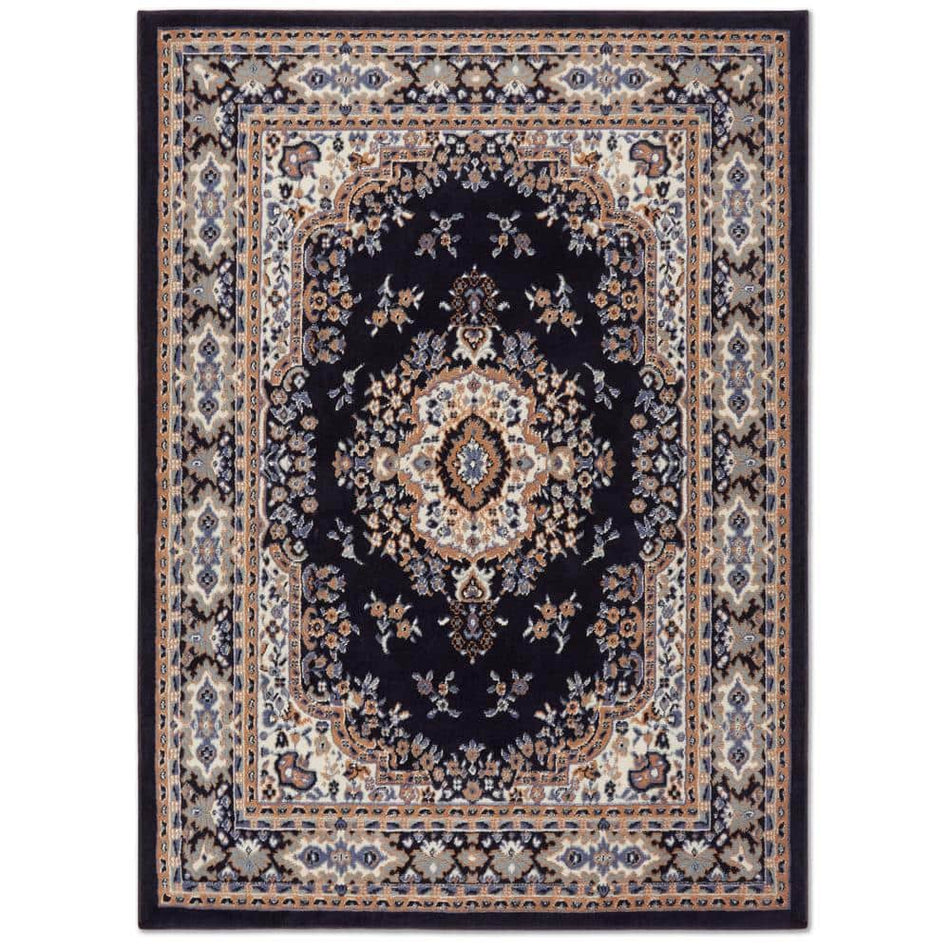 Home Dynamix Premium Sakarya Navy Blue/Brown 9 ft. x 12 ft. Medallion Area Rug