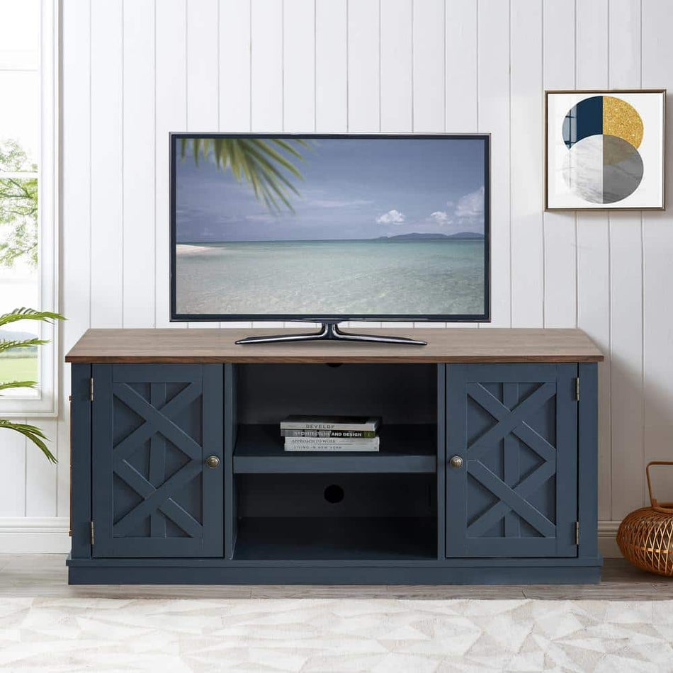 FESTIVO 54 in. Navy TV Stand for TVs Upto 65 in.