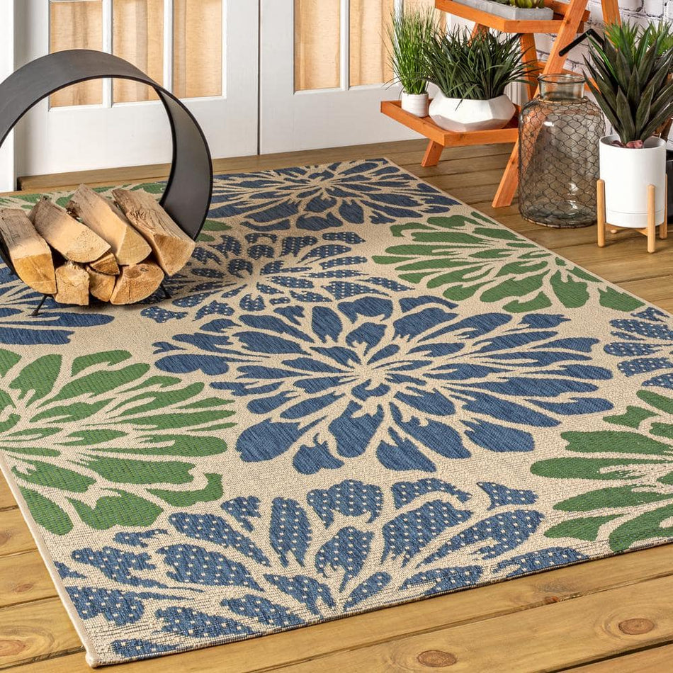 JONATHAN Y Zinnia Navy/Green 8 ft. x 10 ft. Floral Indoor/Outdoor Area Rug