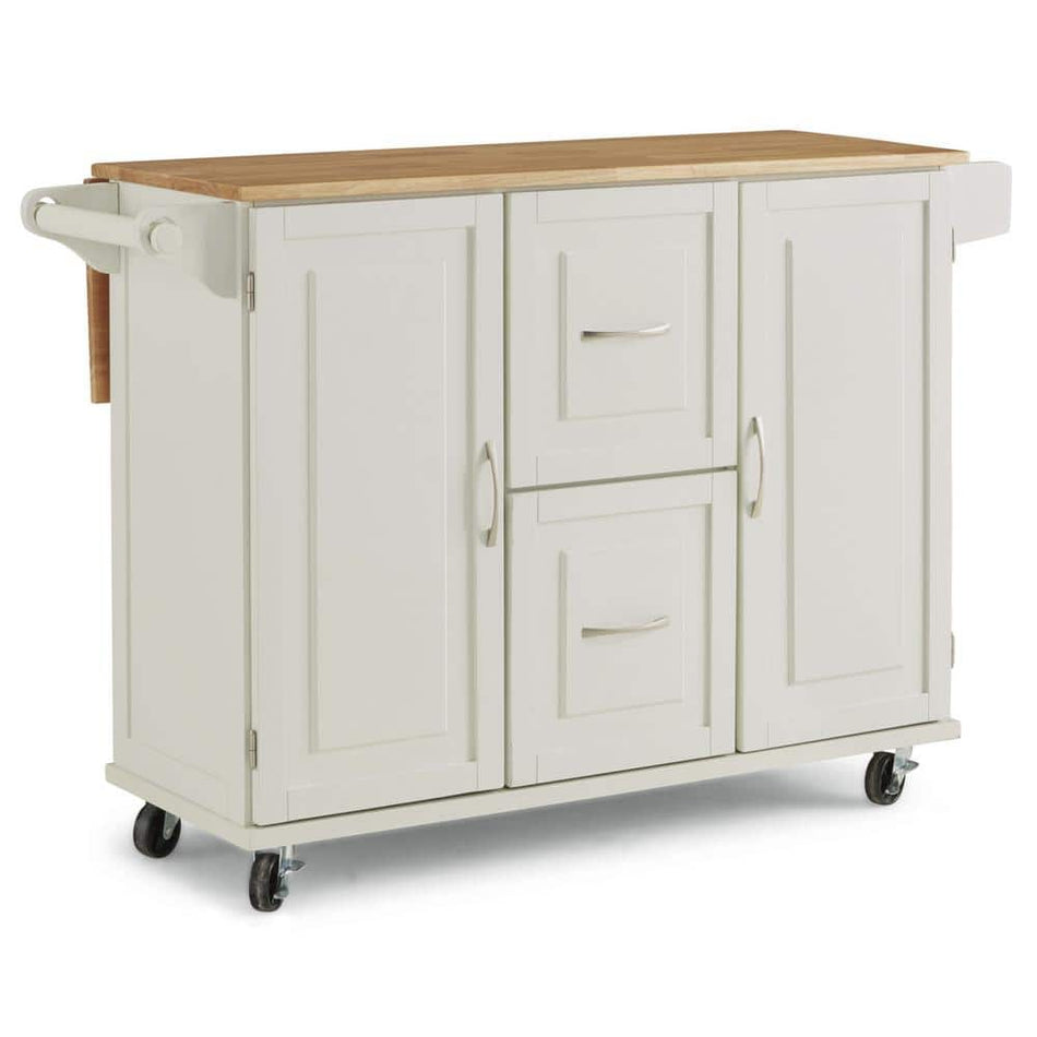 HOMESTYLES Dolly Madison White Kitchen Cart with Natural Wood Top