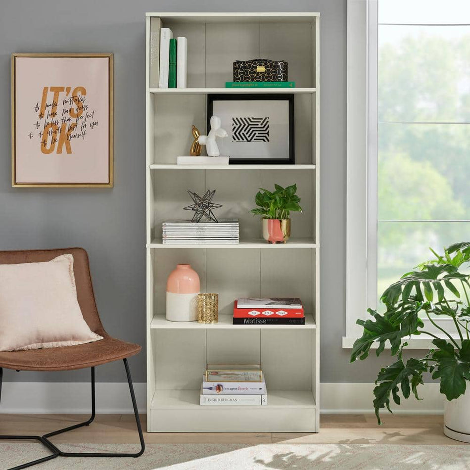 StyleWell 71 in. Off White 5-Shelf Basic Bookcase with Adjustable Shelves