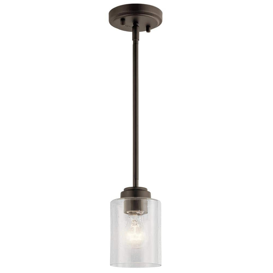 KICHLER Winslow 1-Light Olde Bronze Contemporary Kitchen Mini Pendant Hanging Light with Clear Seeded Glass