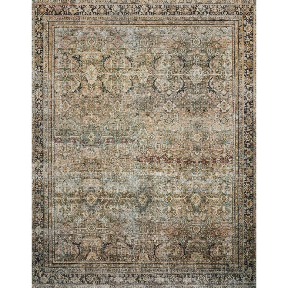 LOLOI II Layla Olive/Charcoal 9 ft. x 12 ft. Distressed Oriental Printed Area Rug