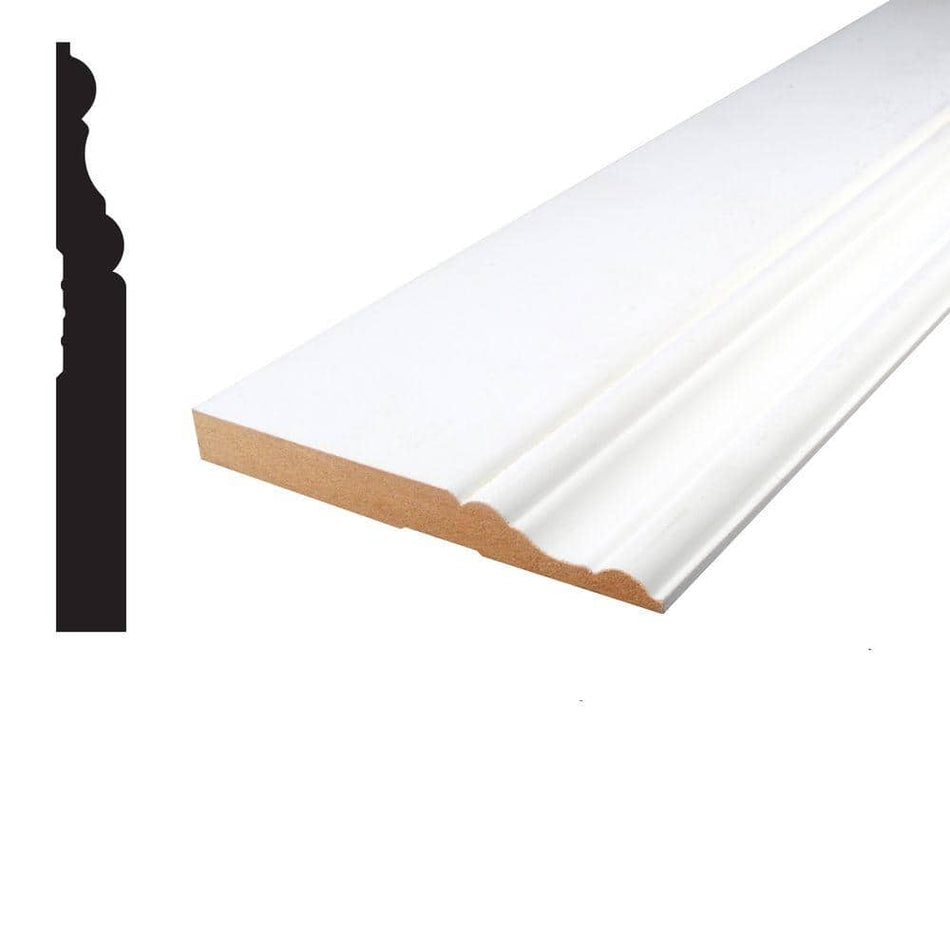 Alexandria Moulding 5/8 in. x 5-1/4 in. x 96 in. Primed MDF Baseboard Moulding