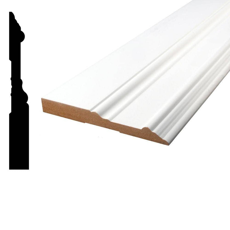 Alexandria Moulding 5/8 in. x 5 in. x 84 in. Primed MDF Baseboard Moulding