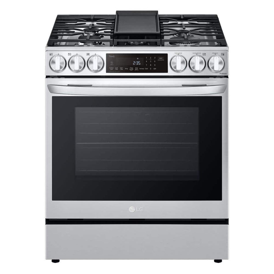 LG 6.3 cu. ft. 30 in Smart ProBake Slide-in Dual Fuel Range with Gas Stove and Electric Oven in PrintProof Stainless Steel