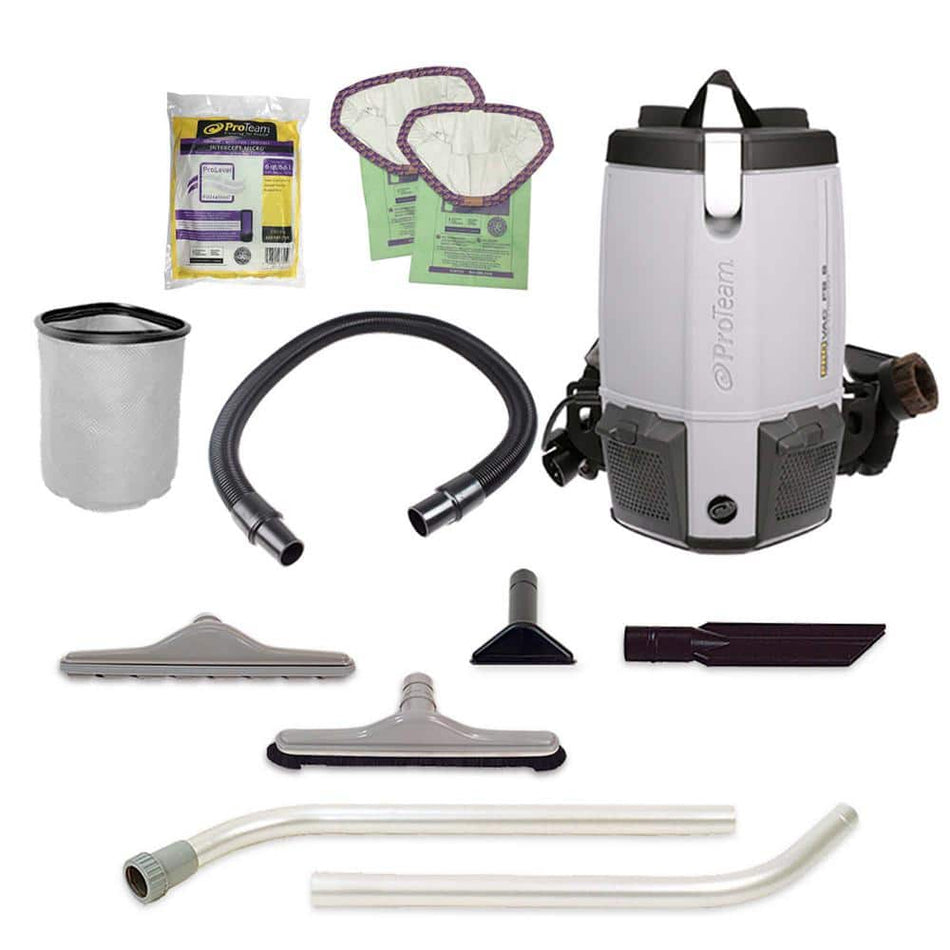 ProTeam ProVac FS 6 6 Quart Commercial Backpack Vacuum with ProLevel Filtration and Restaurant Tool Kit