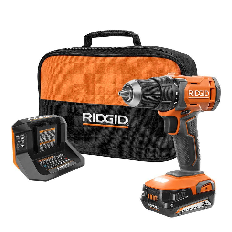 RIDGID 18V Cordless 1/2 in. Drill/Driver Kit with (1) 2.0 Ah Battery and Charger