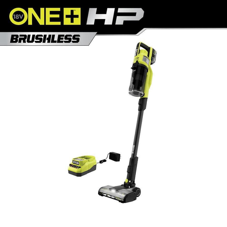 RYOBI ONE+ HP 18V Brushless Cordless Pet Stick Vacuum Cleaner Kit with 4.0 Ah HIGH PERFORMANCE Battery and Charger