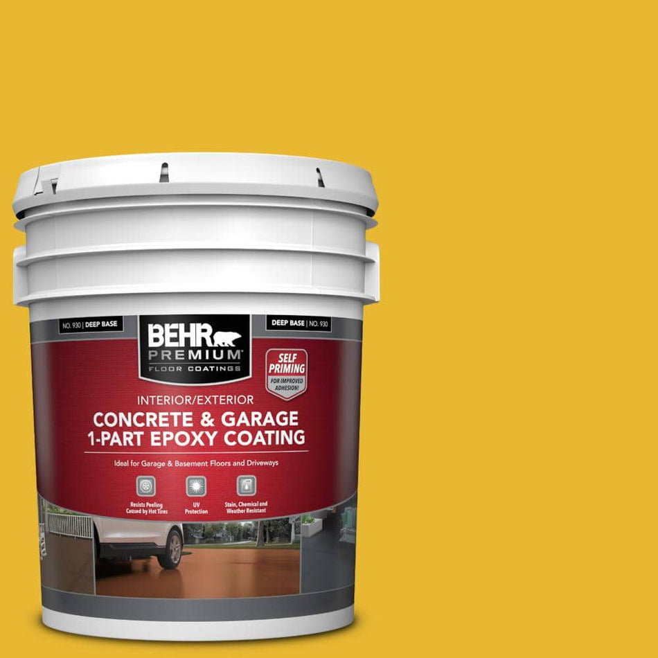 BEHR PREMIUM 5 gal. #OSHA-6 OSHA SAFETY YELLOW Self-Priming 1-Part Epoxy Satin Interior/Exterior Concrete and Garage Floor Paint