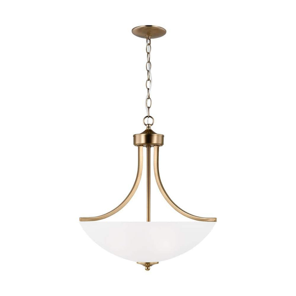 Generation Lighting Geary Medium 3-Light Satin Brass Traditional Contemporary Shaded Pendant with Satin Etched Glass Shade