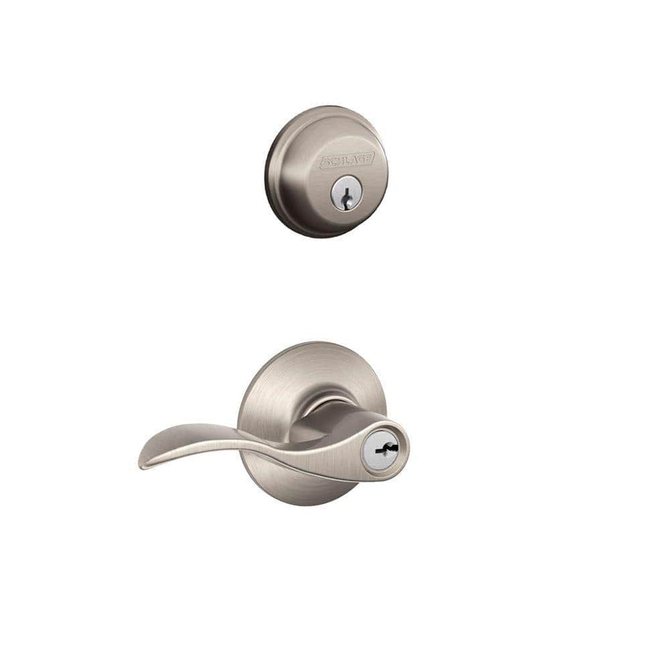 Schlage Accent Satin Nickel Single Cylinder Deadbolt and Keyed Entry Door Handle Combo Pack