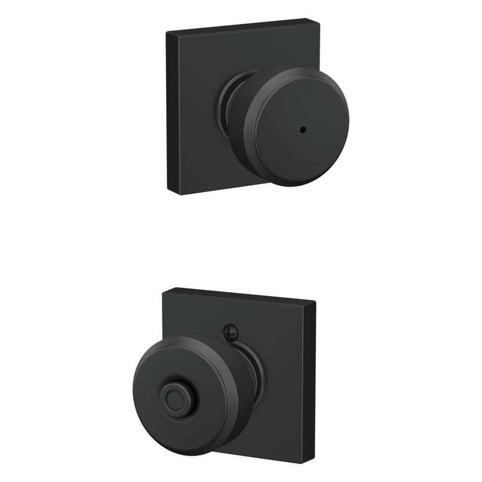 Schlage Bowery Matte Black Privacy Bed/Bath Door Knob with Collins Trim