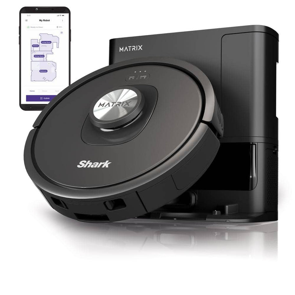 Shark Matrix Self Emptying 13.39 in. Robotic Vacuum with Smart Navigation Self-Cleaning Brushroll in Black-RV2310AE