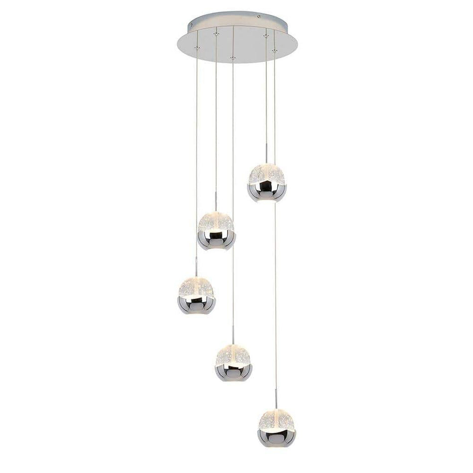 Artika Oracle 22-Watt 5 Light Chrome Modern Integrated LED Pendant Light Fixture for Dining Room or Kitchen