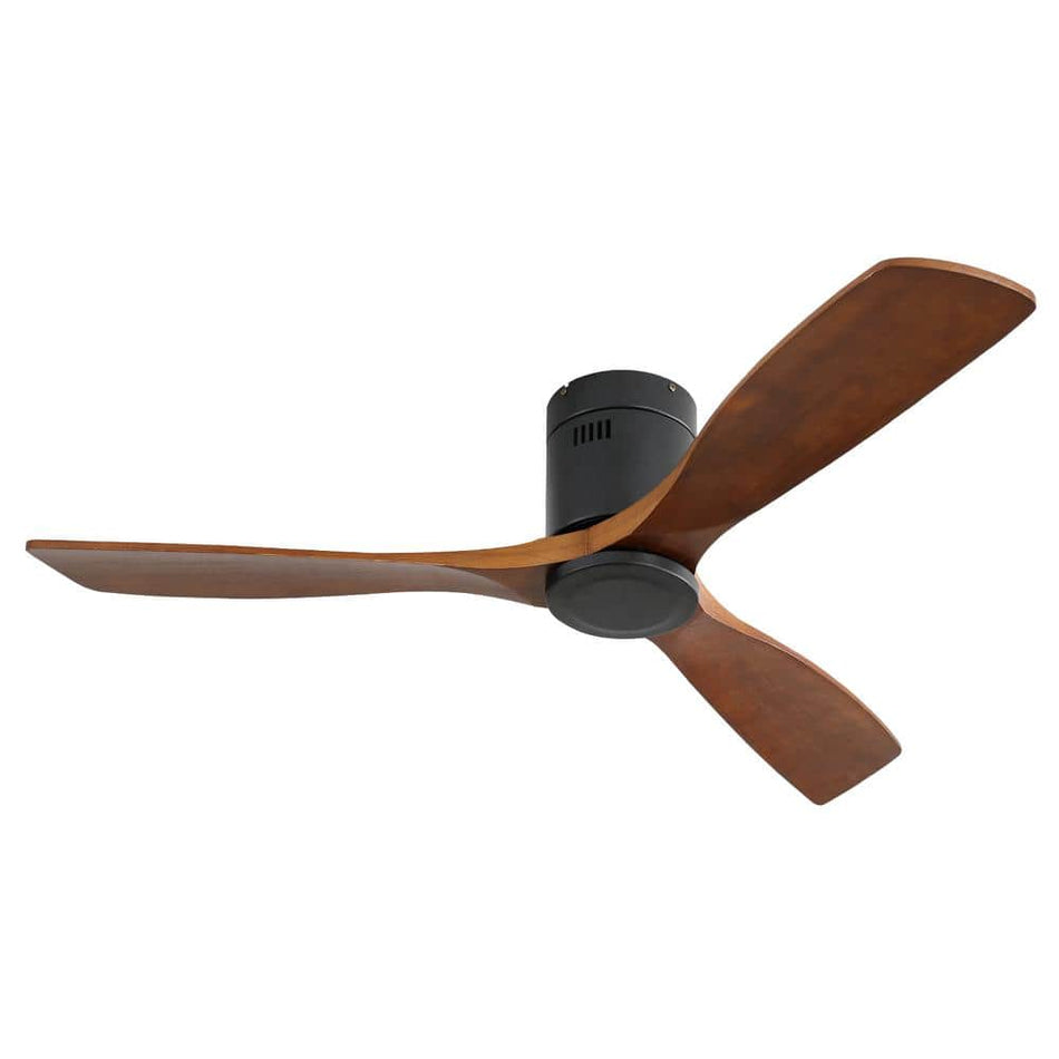 Sofucor 52 in. Indoor/Outdoor Flush Mount Ceiling Fan 3 Carved Wood Fan Blades Smart Matte Black Ceiling Fan with 6-Speed Remote