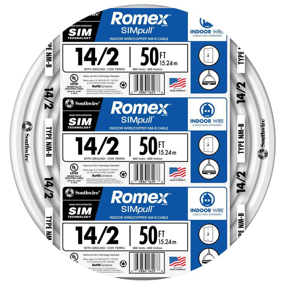 Southwire 50 ft. 14/2 Solid Romex Simpull CU NM-B W/G Wire