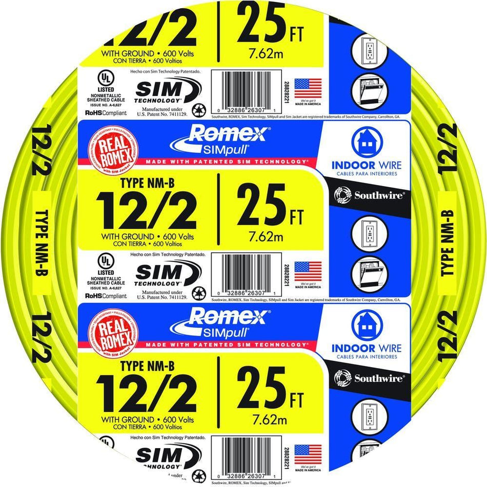 Southwire 25 ft. 12/2 Solid Romex SIMpull CU NM-B W/G Wire