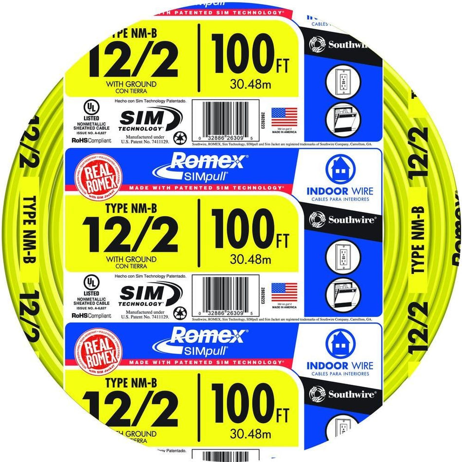 Southwire 100 ft. 12/2 Solid Romex SIMpull CU NM-B W/G Wire