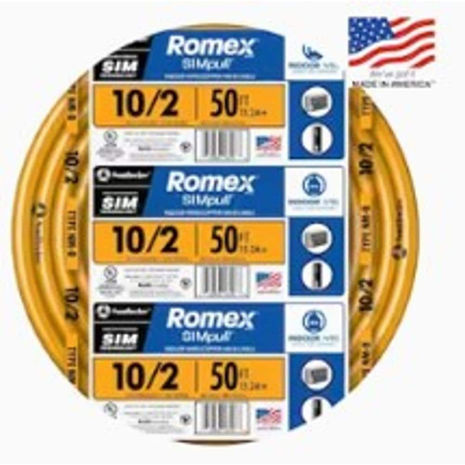 Southwire 50 ft. 10/2 Solid Romex Simpull CU NM-B W/G Wire