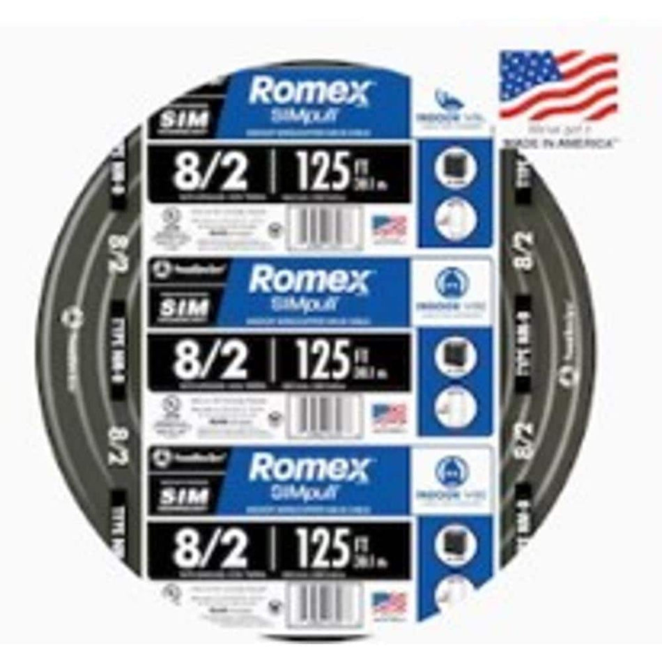 Southwire 125 ft. 8/2 Black Stranded Romex SIMpull CU NM-B W/G Wire