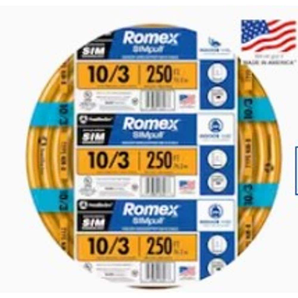 Southwire 250 ft. 10/3 Orange Solid Romex SIMpull CU NM-B W/G Wire