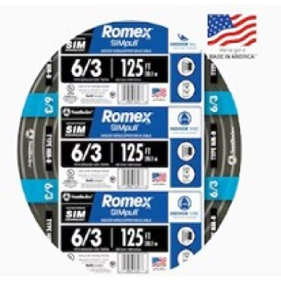 Southwire 125 ft. 6/3 Black Stranded Romex SIMpull CU NM-B W/G Wire