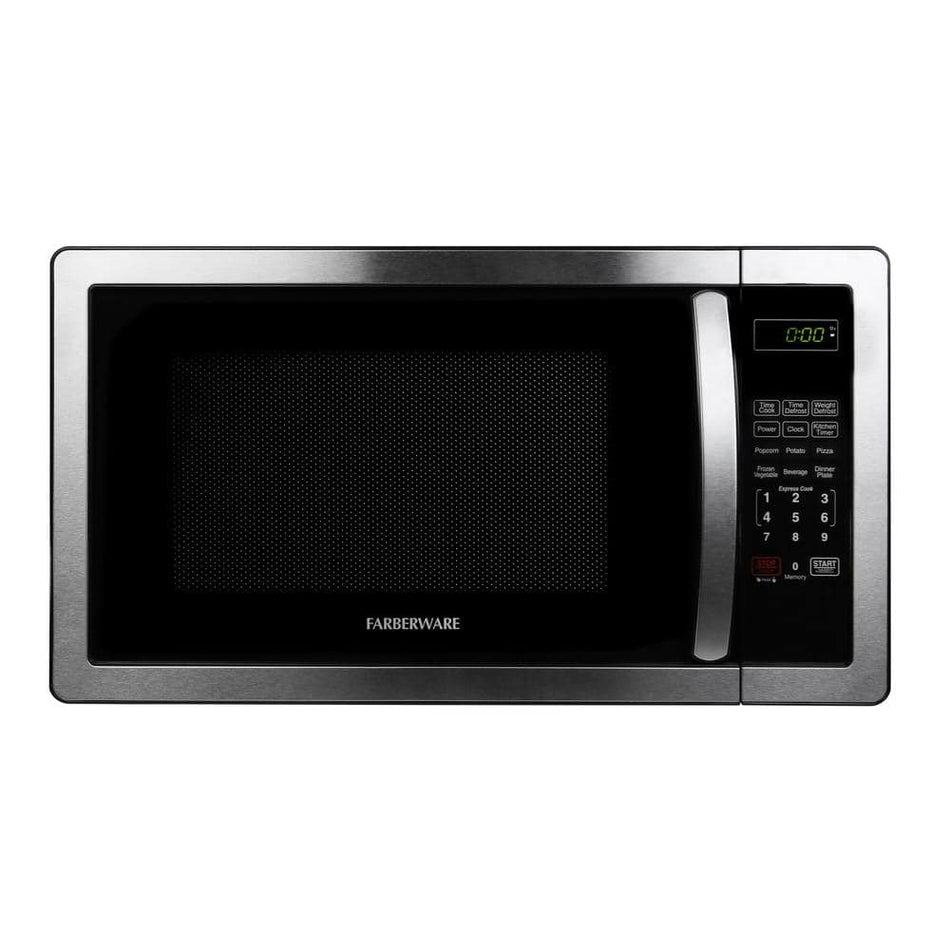 Farberware Classic 1.1 cu. Ft. 1000-Watt Countertop Microwave Oven in Stainless Steel/Black
