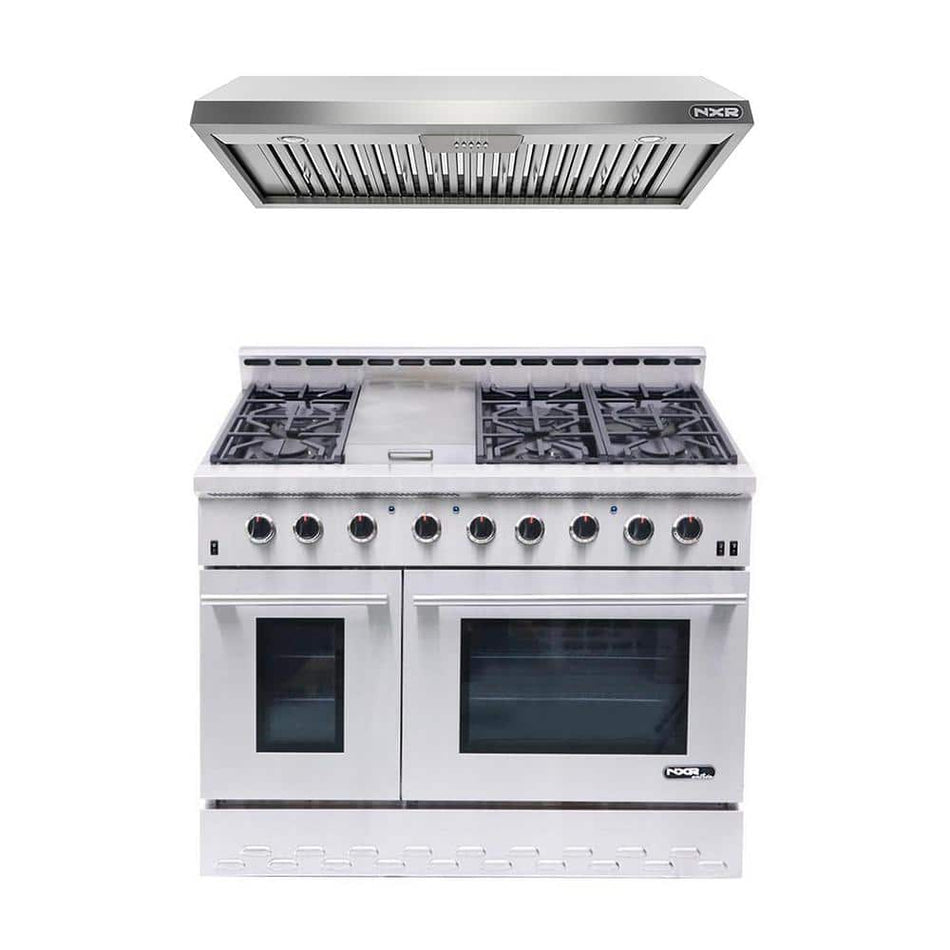 NXR Entree Bundle 48 in. 7.2 cu. ft. Pro-Style Gas Range with Convection Oven and Range Hood in Stainless Steel and Black