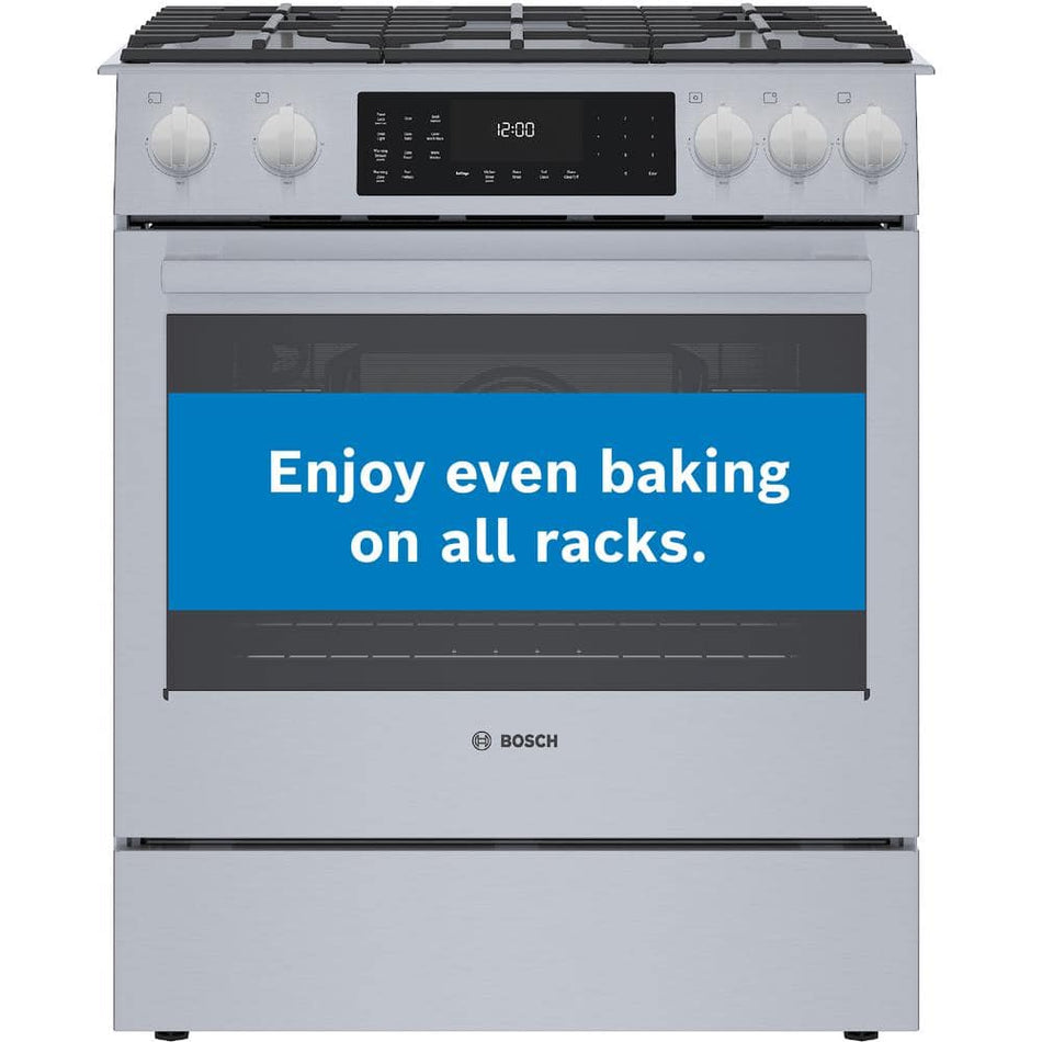 Bosch Benchmark Benchmark Series 30 in. 4.6 cu. ft. Slide-In Dual Fuel Range with Gas Stove and Electric Oven in Stainless Steel