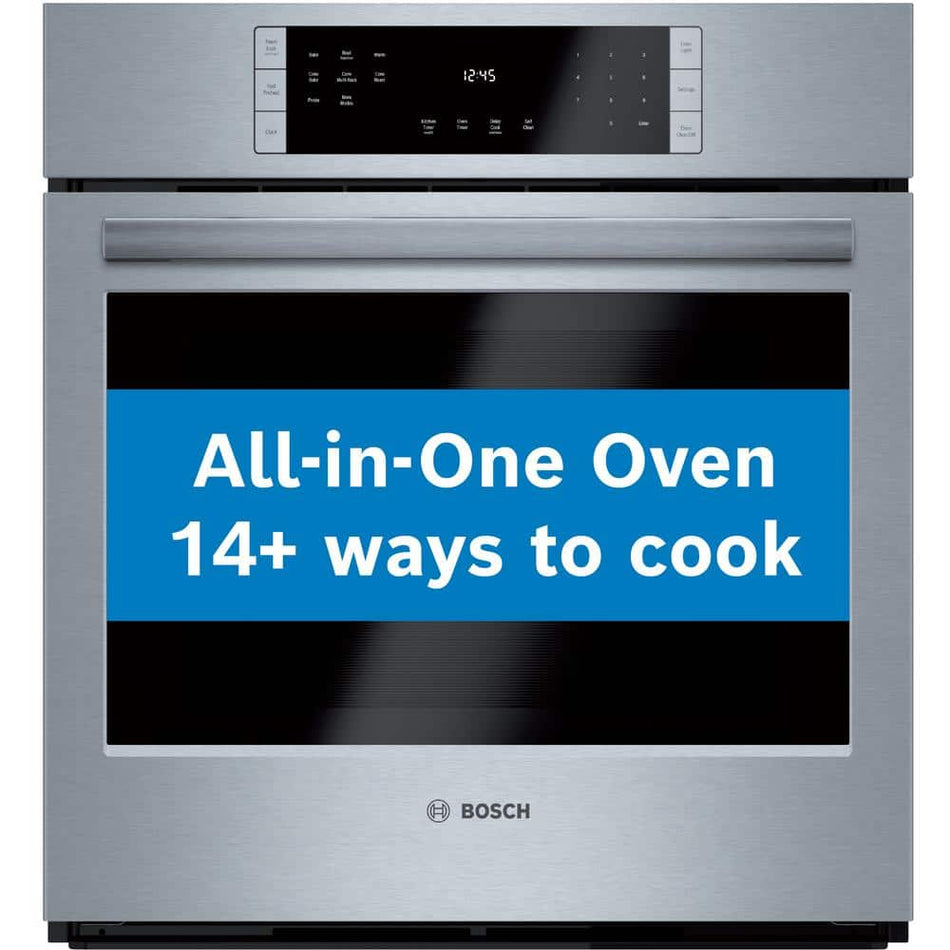 Bosch 800 Series 27 in Single Electric Wall Oven with European Convection Self Cleaning in Stainless Steel with Touch Controls