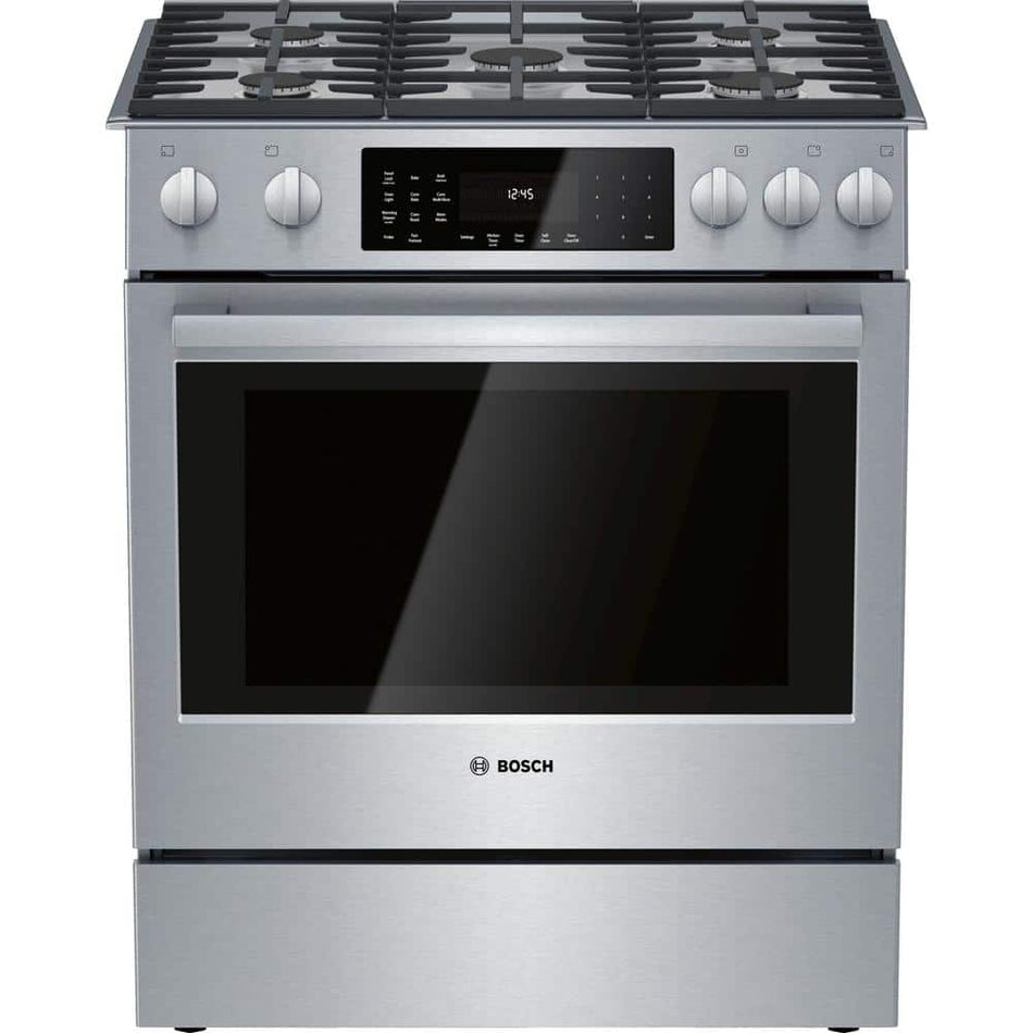 Bosch 800 Series 30 in. 4.6 cu. ft. Slide-In Dual Fuel Range with Self-Cleaning Convection Oven in Stainless Steel