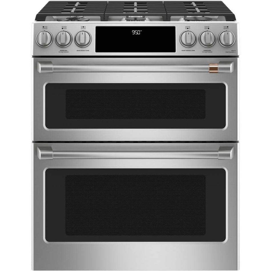 Cafe 30 in. 7.0 cu. ft. Slide-In Smart Double Oven Dual-Fuel Range with Convection and Self-Clean in Stainless Steel