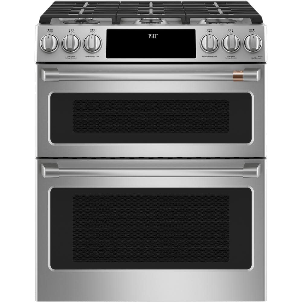 Cafe 30 in. 6.7 cu. ft. Smart SlideIn Double Oven Gas Range in Stainl