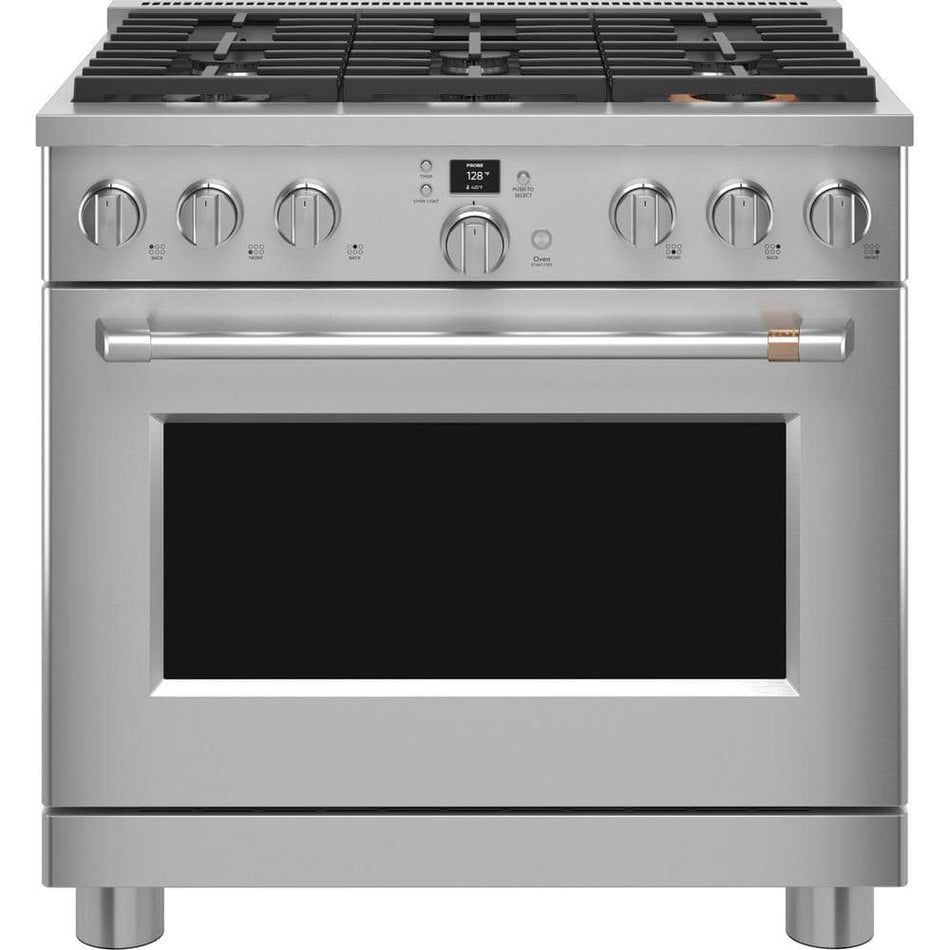 Cafe 36 in. 5.75 cu. ft. Smart 6 Burner Dual Fuel Range with Convection in Stainless Steel