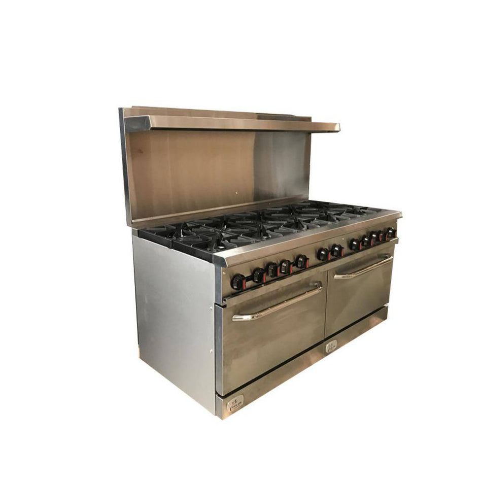 Cooler Depot 60 in. W 10 Burner Freestanding Commercial Double Oven Gas Range in. Stainless Steel