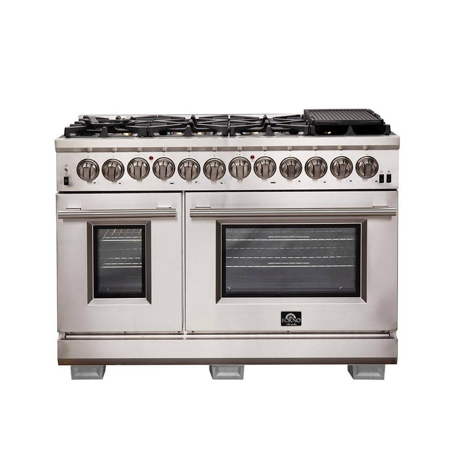 Forno Capriasca 48 in. Freestanding Dual Fuel Range with 8 Burners and 6.58 cu.ft. Electric Double Ovens in Stainless Steel