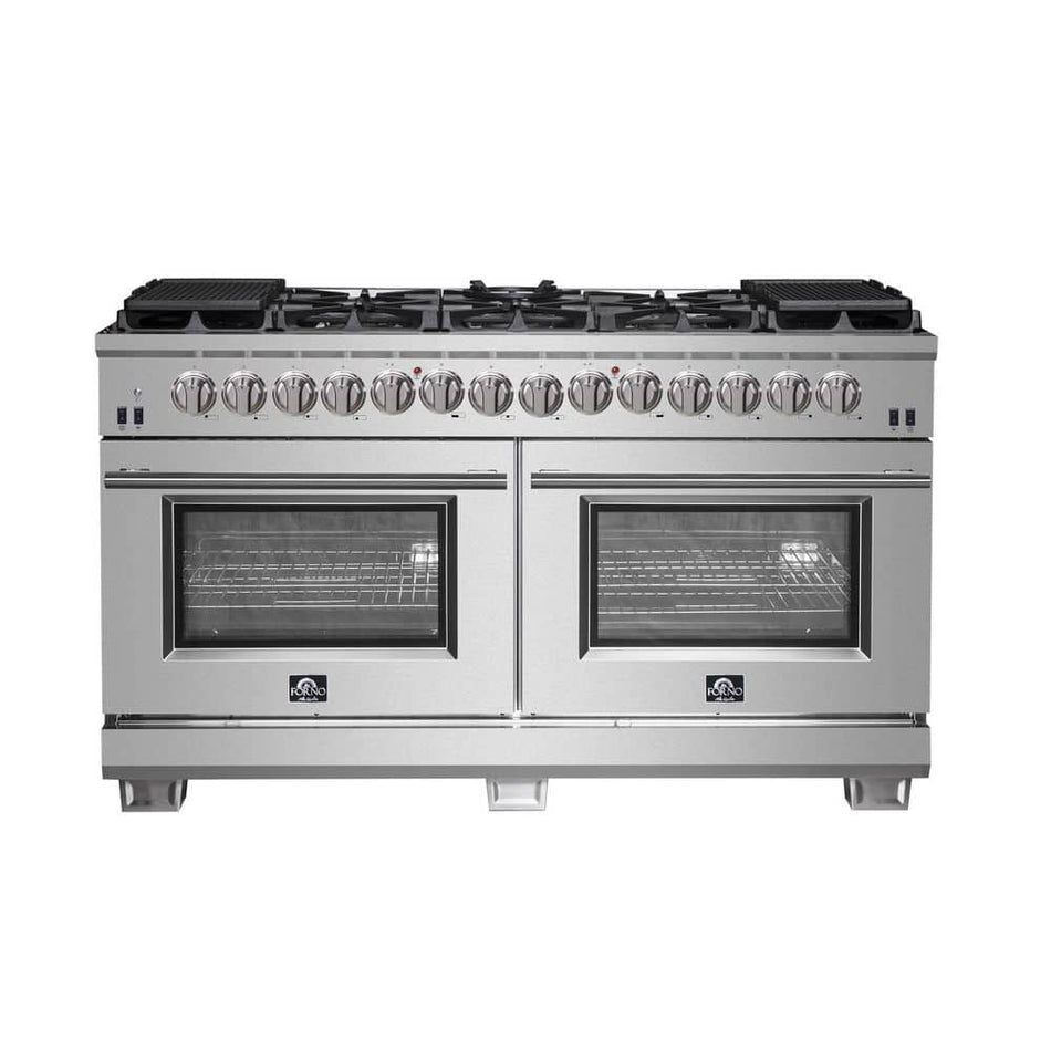 Forno Capriasca Titanium 60 in. 10 Burner Double Oven Dual Fuel Range with Gas Stove and Electric Oven in Stainless Steel