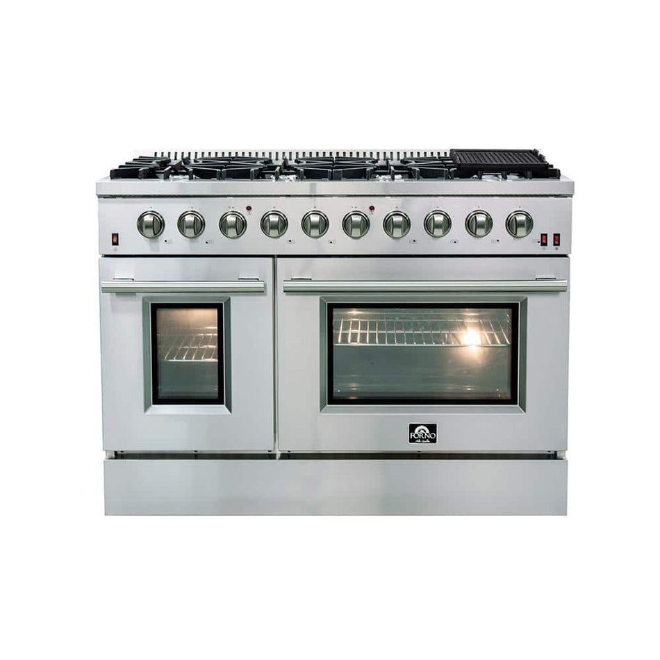 Forno 48 in. 6.58 cu. ft. Capacity Professional Freestanding Double Oven Gas Range with 8 Italian Burners in Stainless Steel