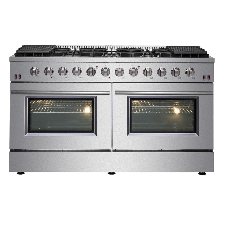 Forno Galiano 60 in. 8.64 cu. ft. 10 Burner Professional Freestanding Double Oven Gas Range with Gas Stove in Stainless Steel