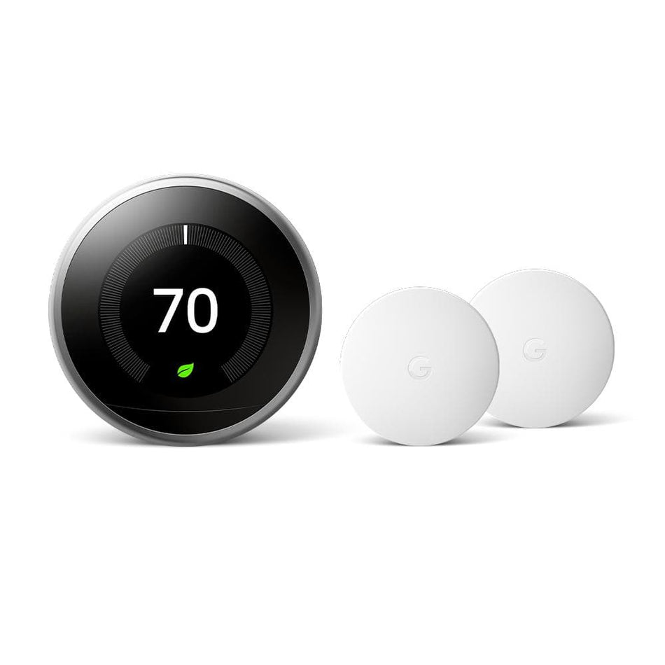 Google Nest Learning Thermostat - Smart Wi-Fi Thermostat Stainless Steel and Nest Temperature Sensor 2 Pack