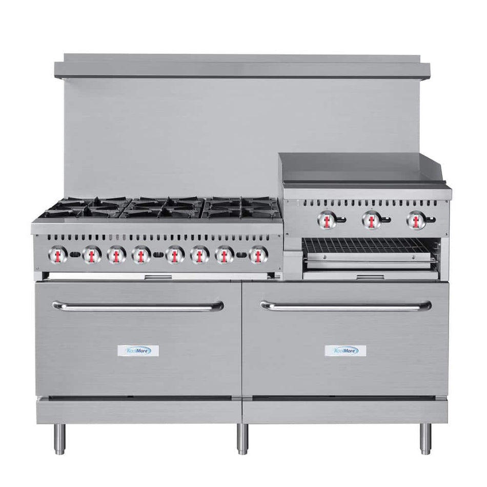 Koolmore 60 in. 6 Burner Commercial Double Oven Gas Range with 24 in. Griddle and Broiler in Stainless Steel