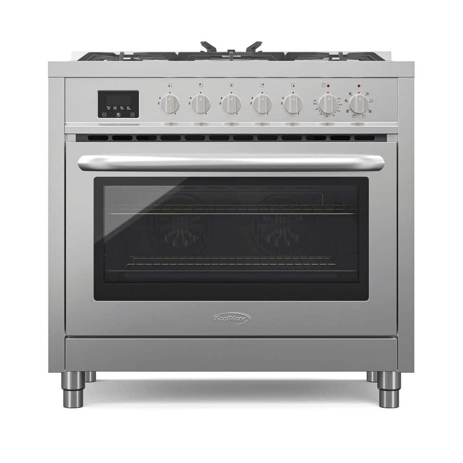 Koolmore 36 in. 5 Burner Freestanding Dual Fuel Range with Gas Stove and Electric Oven in. Stainless Steel