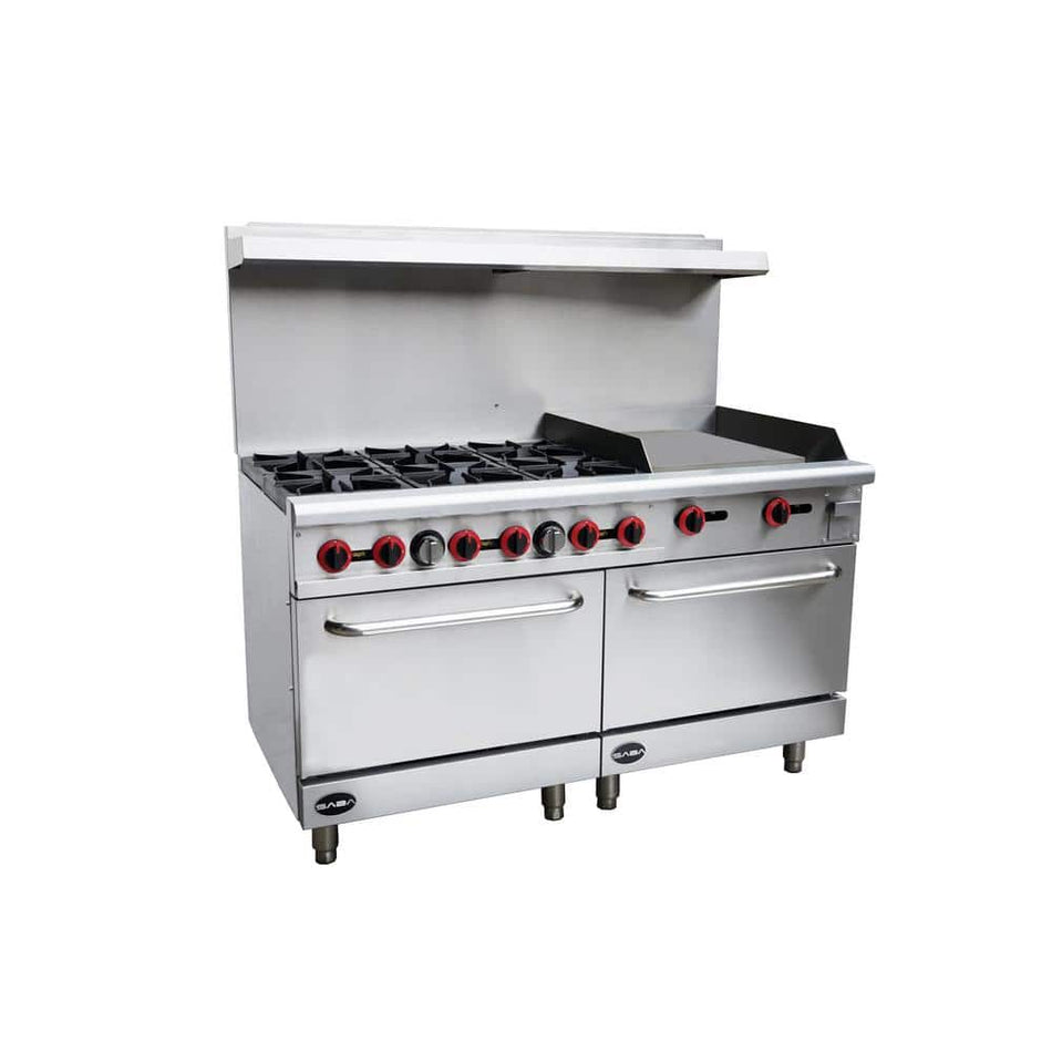 SABA 60 in. 5.9 cu. ft. Commercial 6 Burner Double Oven Gas Range and Griddle in Stainless Steel