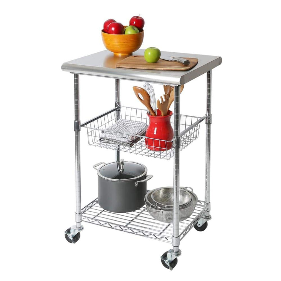 Seville Classics Stainless Steel Kitchen Cart with Basket