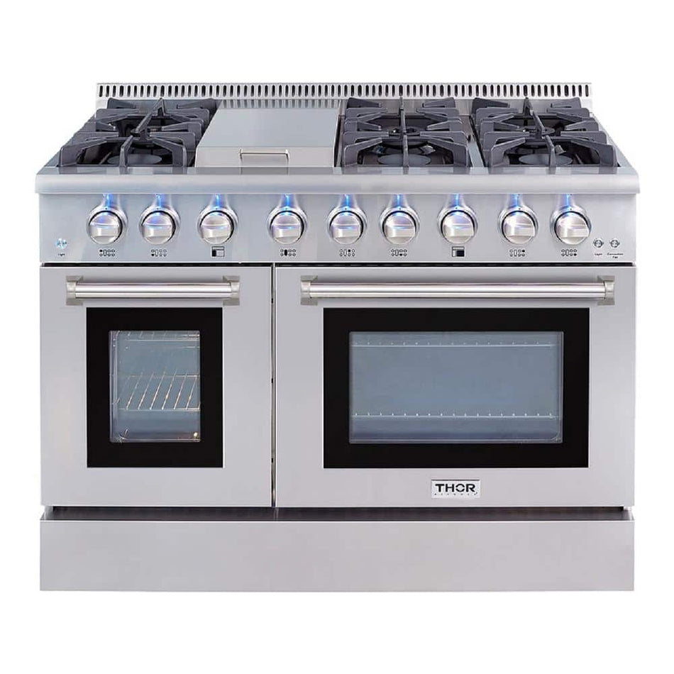 Thor Kitchen Pre-Converted Propane 48 in. 6.7 cu. ft. Double Oven Dual Fuel Range in Stainless Steel