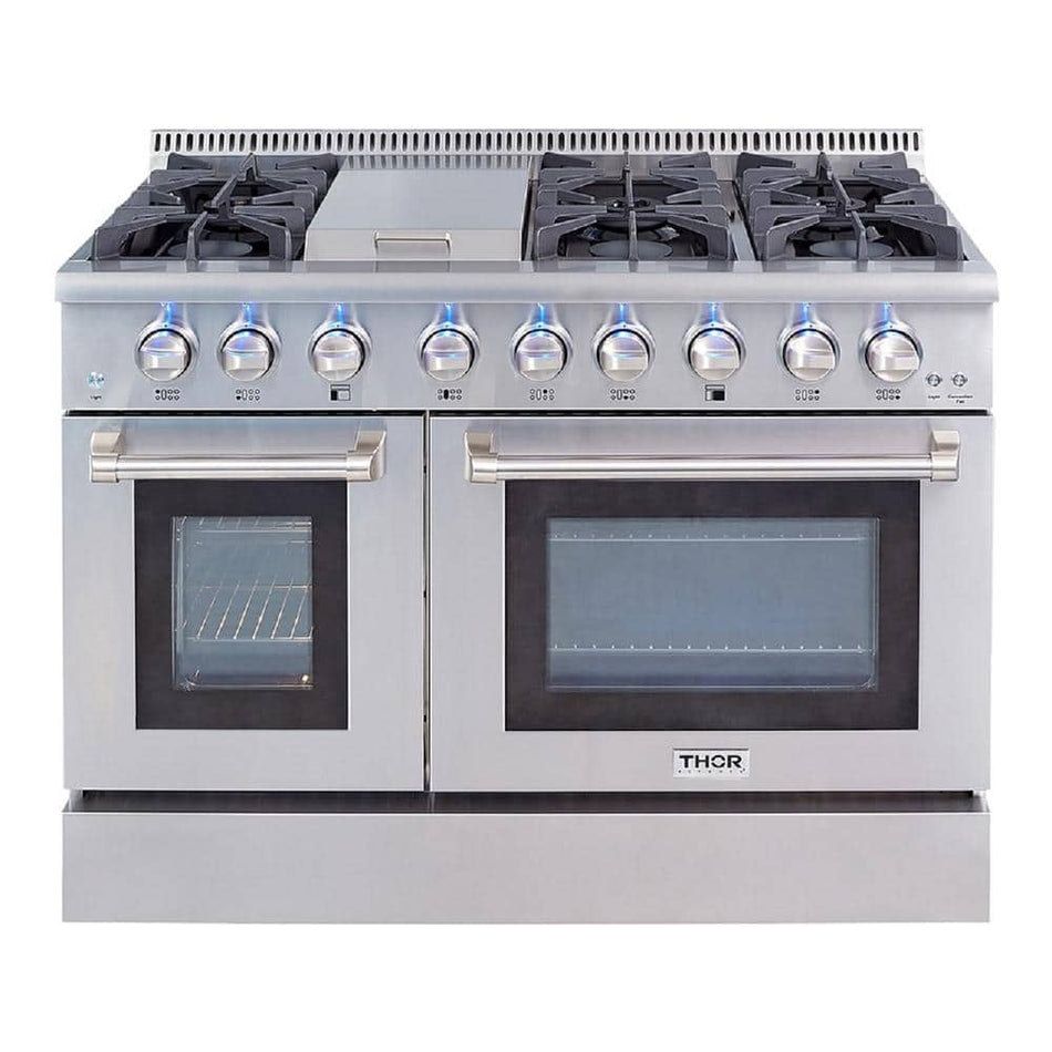 Thor Kitchen Pre-Converted Propane 48 in. 6.7 cu. ft. Double Oven Gas Fuel Range with Convection Oven in Stainless Steel