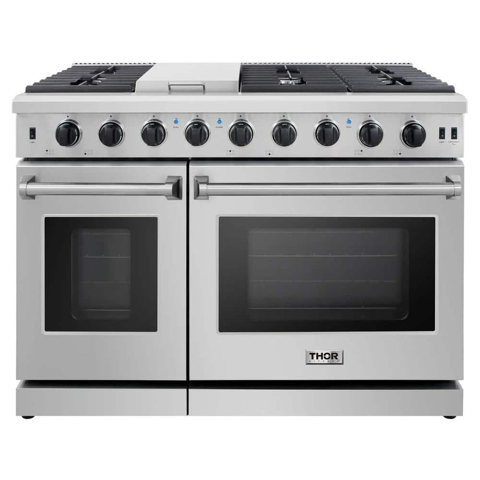 Thor Kitchen 48 in. 6.8 cu. ft. Double Oven Gas Range in Stainless Steel with Griddle and 6-Burners