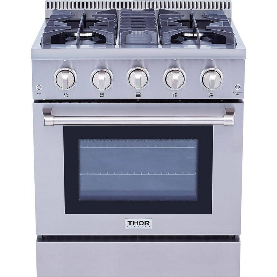 Thor Kitchen 30 in. 4.2 cu. ft. 4 Burner Slide-in Dual Fuel Range with Gas Stove and Electric Oven in Stainless Steel